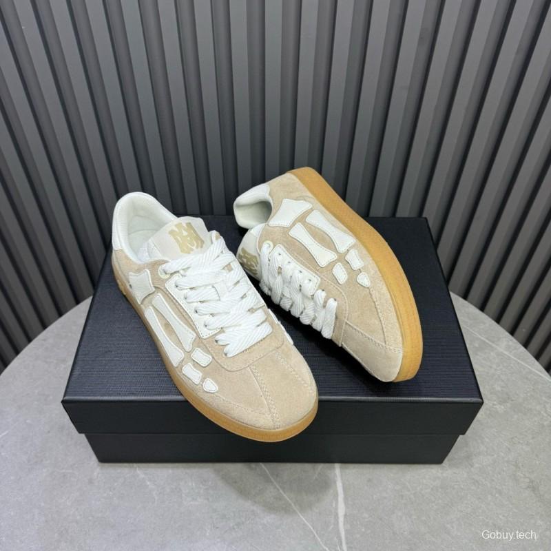 2024 Unisex Amiri Beige White Suede Leather Sneakers MJ00300