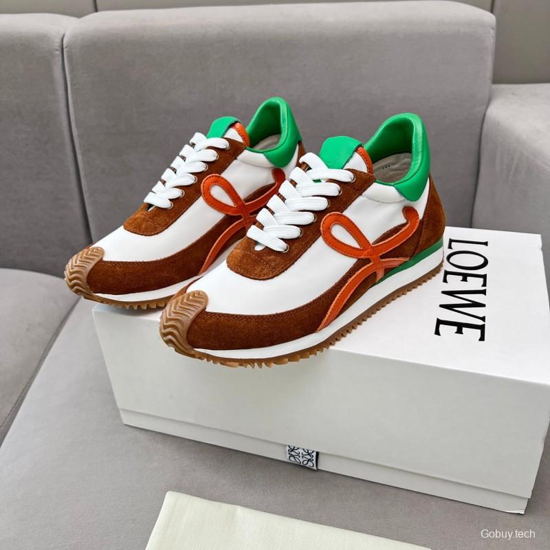 2025 Unisex Loewe Brown White Orange Green Leather Suede Sneakers LY00270