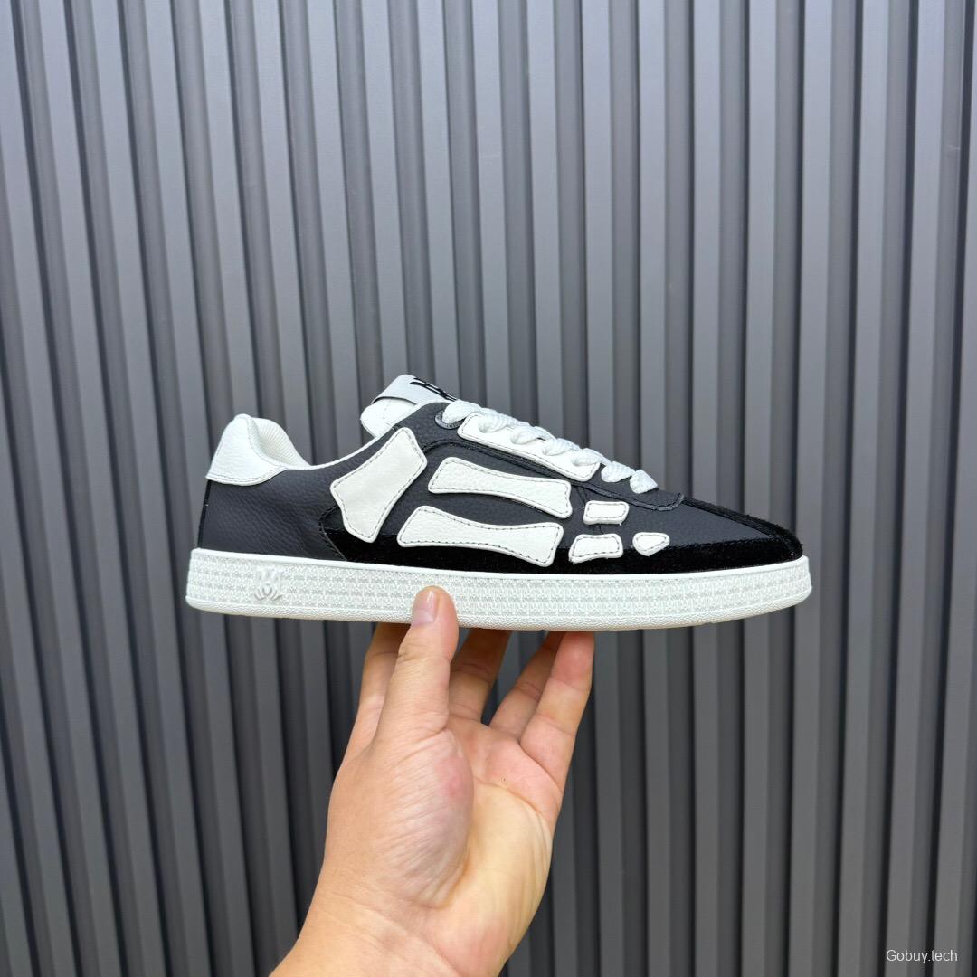 2025 Unisex Amiri Black White Leather Mesh Sneakers Skeleton Design LY00280