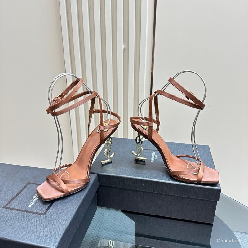 2025 Women Yves Saint Laurent Brown Leather Sandals MJ00290