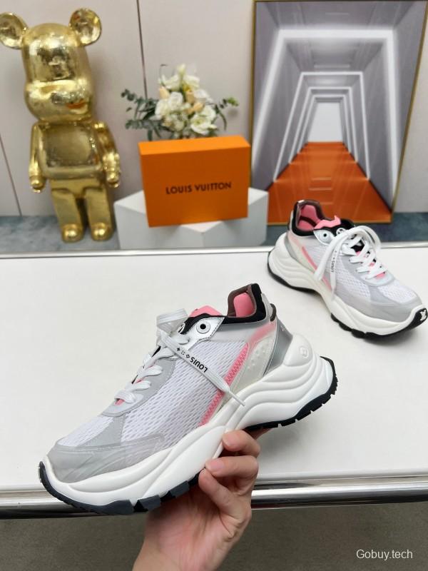 2025 Unisex Louis Vuitton White Pink Mesh Leather Sneakers Monogram LY00340