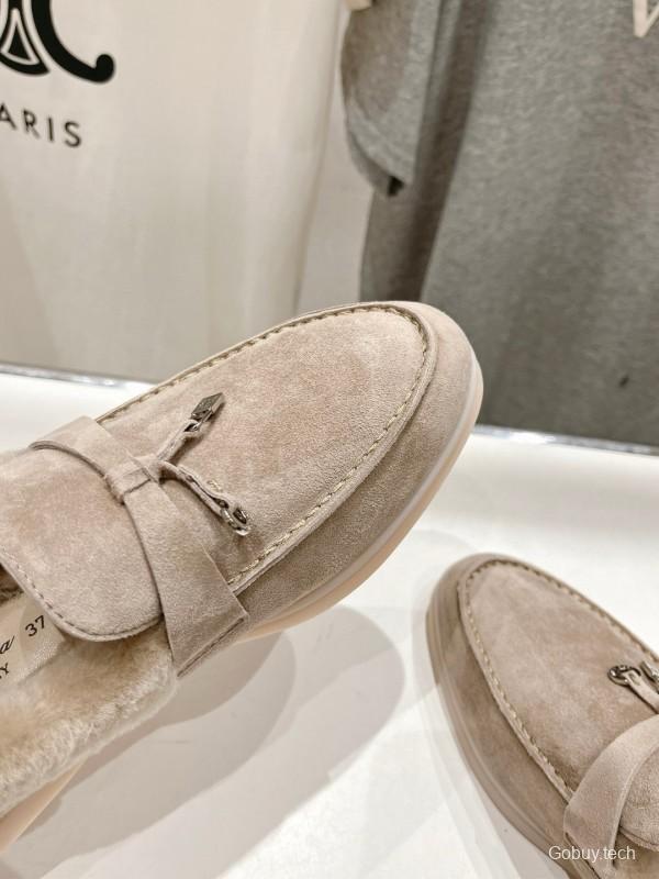 2024 Women LP Beige Suede Loafers Shearling MJ00300