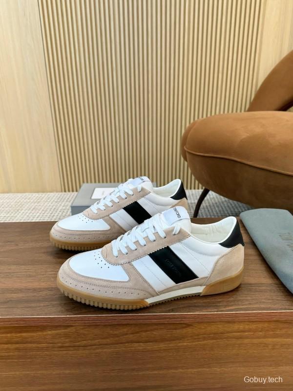 2025 Unisex TOM FORD White Black Beige Leather Suede Sneakers LY00360