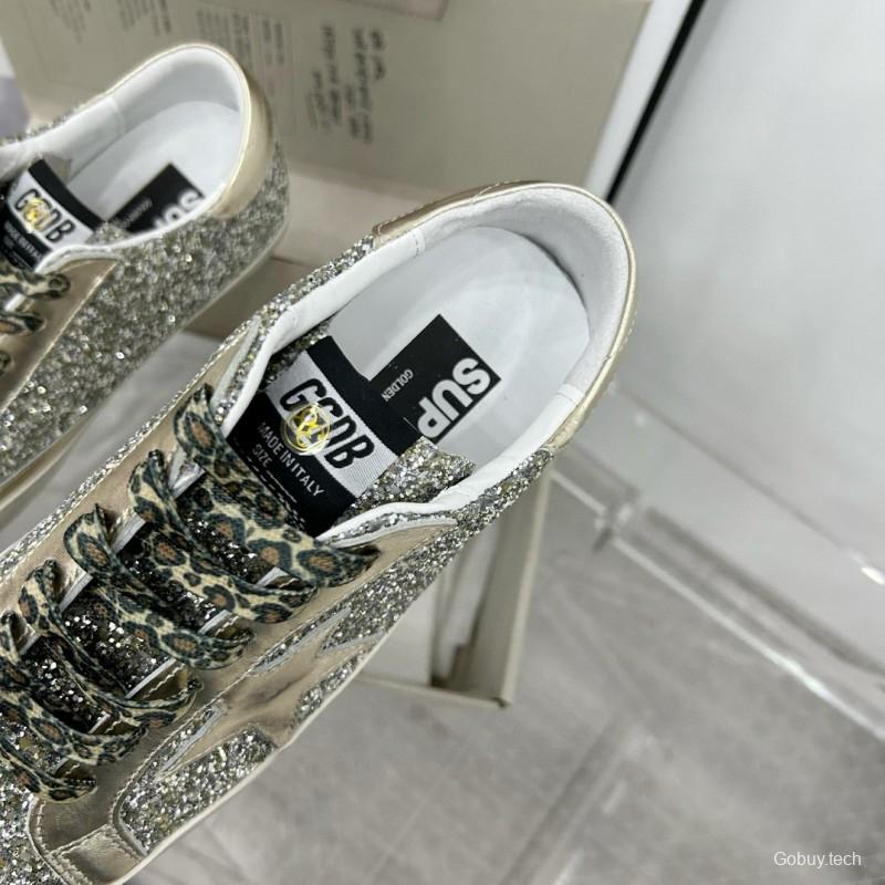 2025 Women GGDB Silver Glitter Leather Sneakers