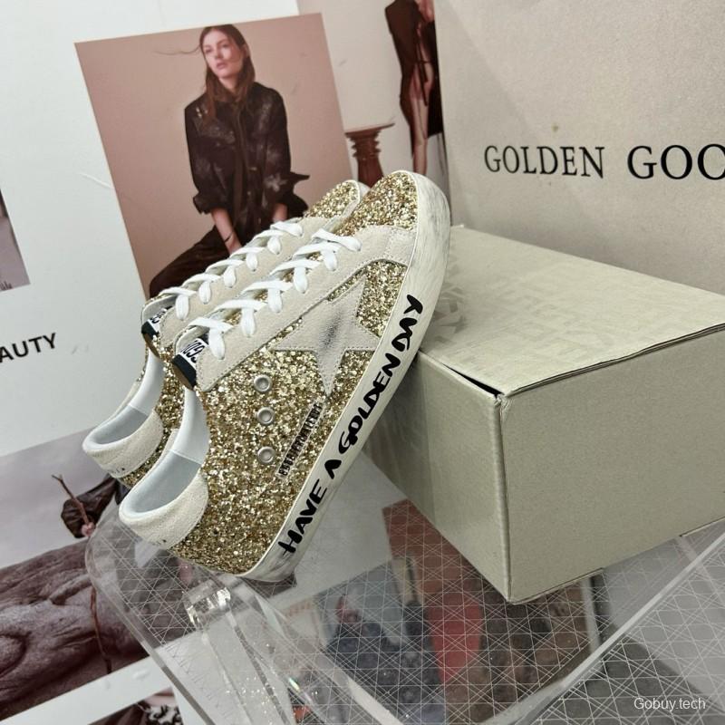 2025 Women GGDB Gold Glitter Leather Sneakers MJ00260