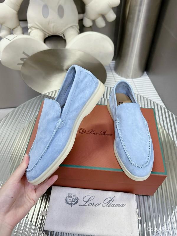 2024 Men Loro Piana Light Blue Suede Loafers MJ00270