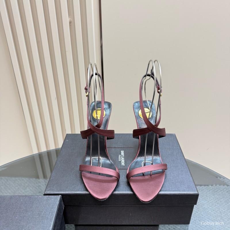2025 Women Yves Saint Laurent Burgundy Suede Wedge Sandals Elegant Strappy Design KFY00290 (F)