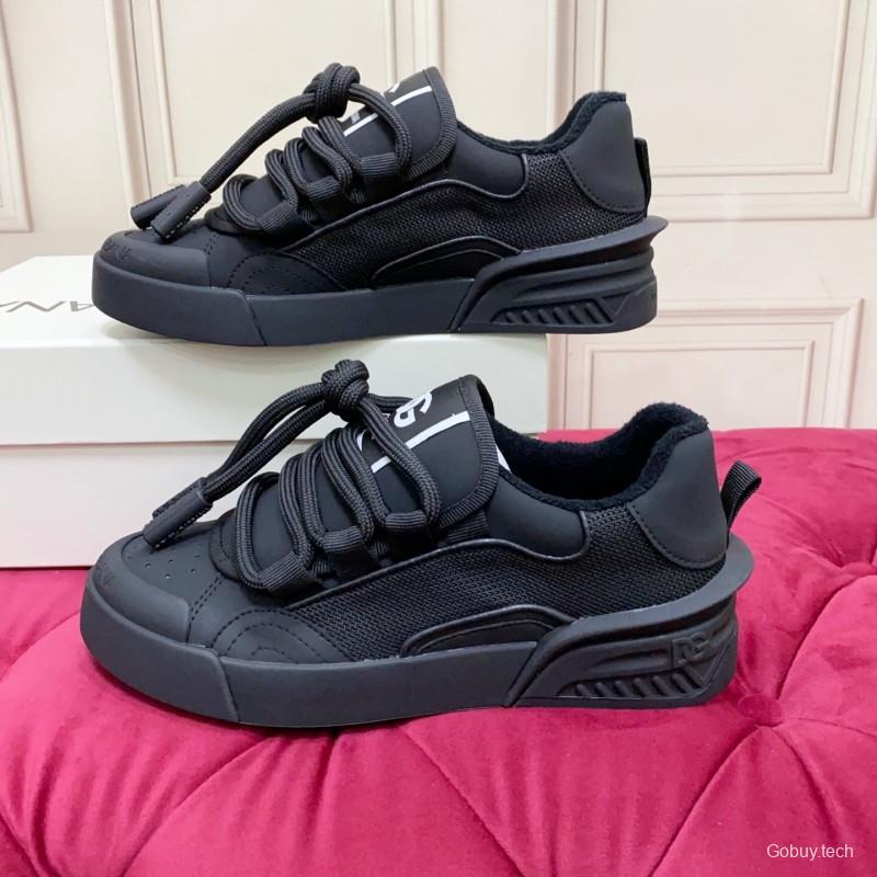 2025 Men Dolce & Gabbana Black Mesh Leather Sneakers