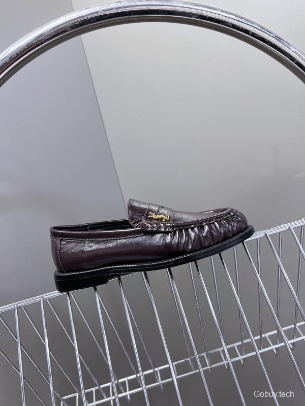 2025 Women Yves Saint Laurent Black Calf Leather Loafers KFY00350