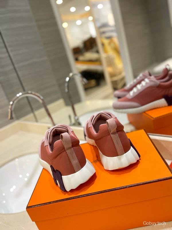 2024 Women Hermès pink beige suede mesh sneakers MJ00320