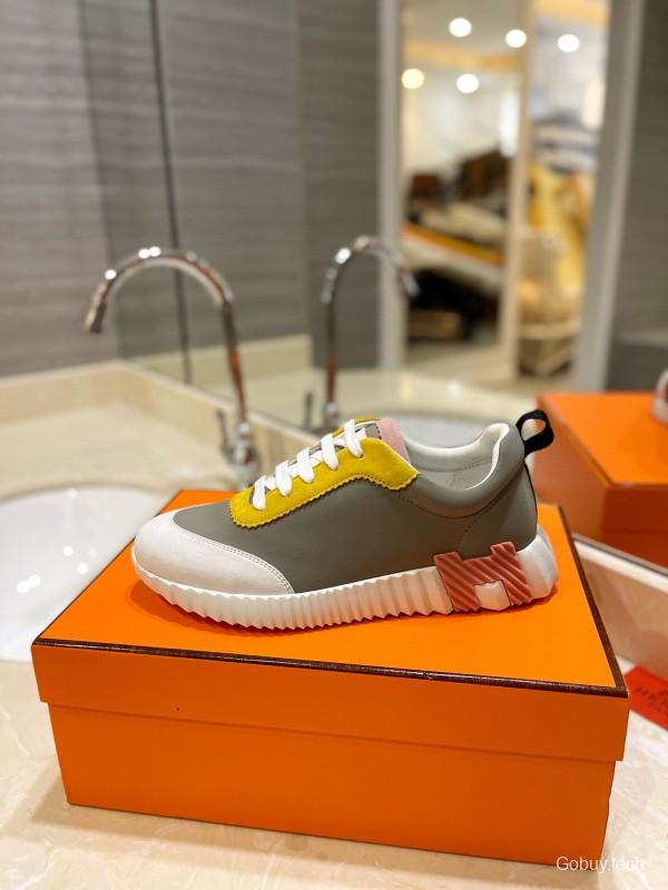 2024 Unisex Hermès Yellow Grey White Imported Silk Lambskin Imported Rain Velvet Casual Sneakers MJ00320