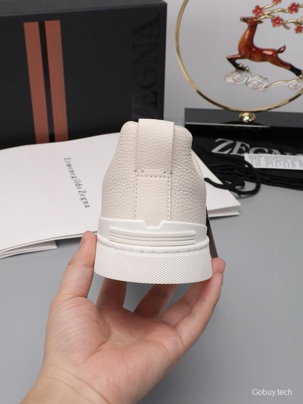 2024 Unisex Ermenegildo Zegna White Leather Suede Sneakers MJ00240
