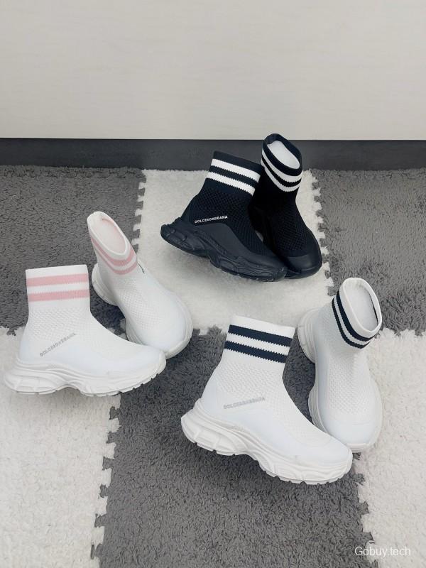 2024 Kids Dolce & Gabbana White Pink Black Knit Fabric Sneaker