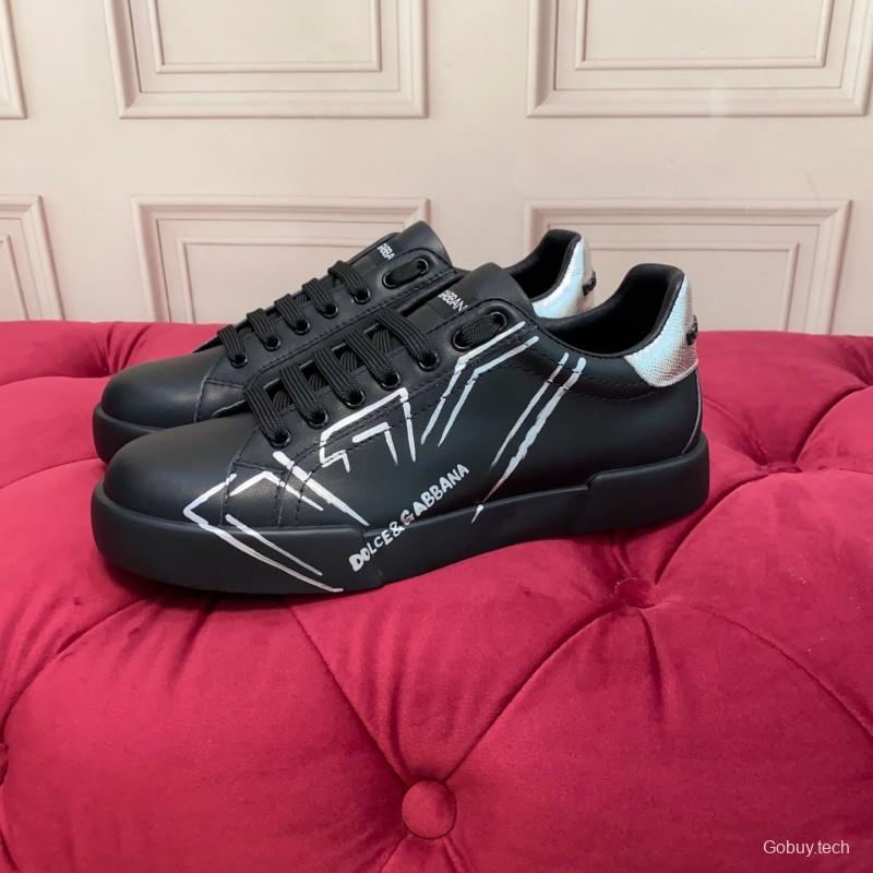 2025 Men Dolce & Gabbana Black Silver Leather Sneakers