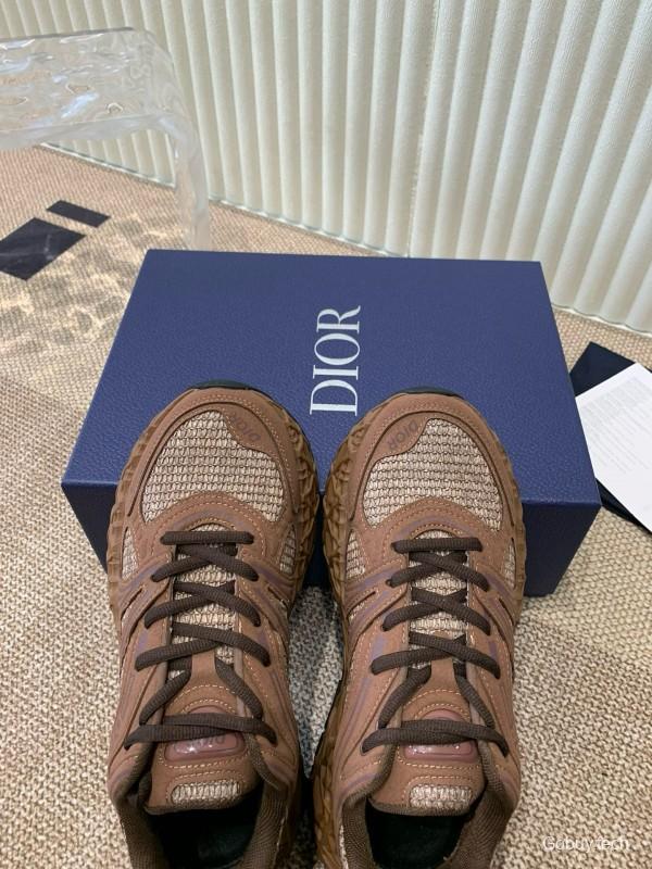 2024 Unisex Dior Brown Mesh Leather Sneakers MJ00400