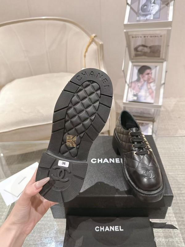 2025 Women Chanel Black Leather Oxford Lace-up B2599