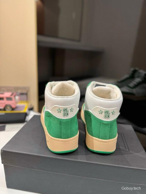 2024 Unisex Yves Saint Laurent White Green Leather Sneakers MJ00390