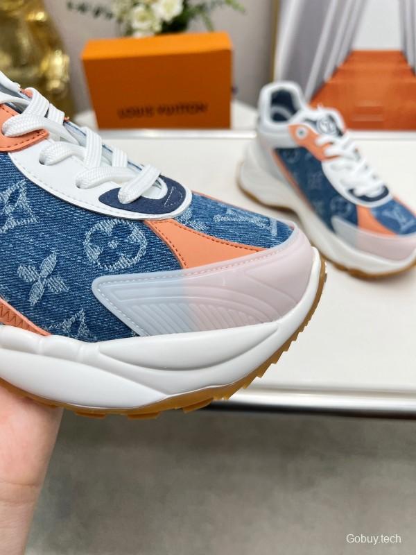 2025 Unisex Louis Vuitton Blue Orange White Leather Mesh Rubber Sneakers Monogram LY00340
