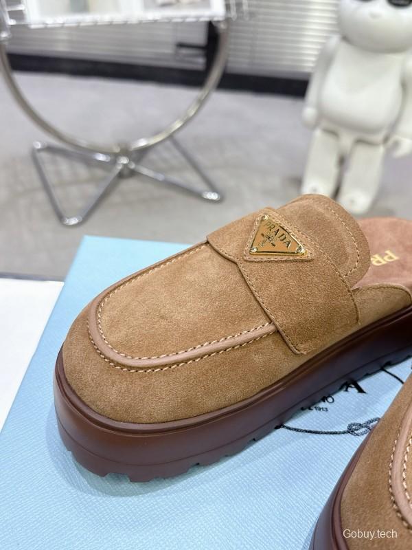 2025 Women Prada Brown Suede Loafers