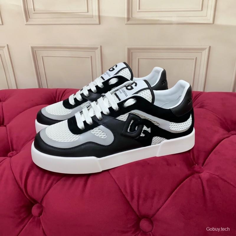 2025 Unisex Dolce & Gabbana Black White Mesh Leather Sneakers