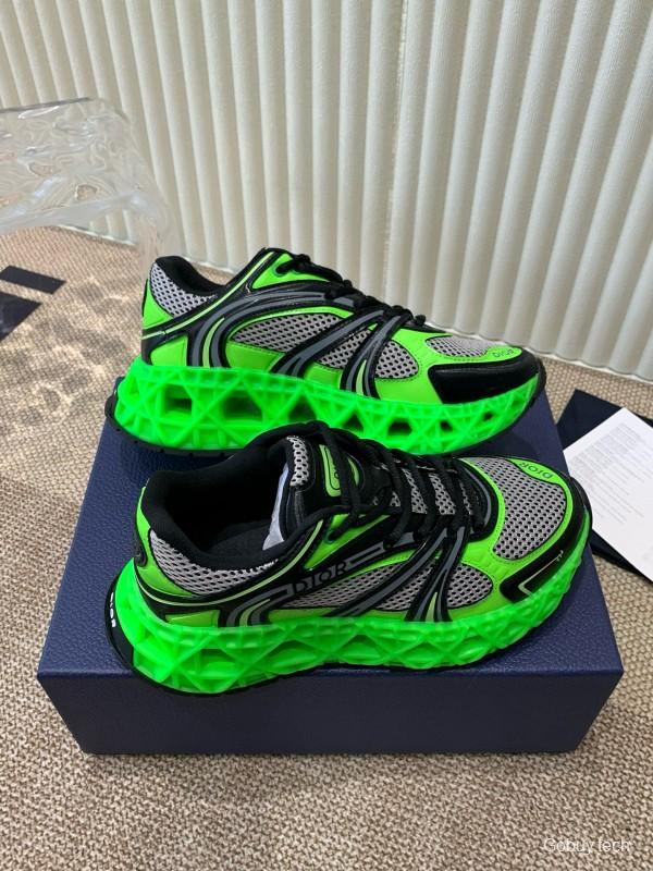 2024 Unisex Dior Green Black Leather Mesh Sneakers MJ00400