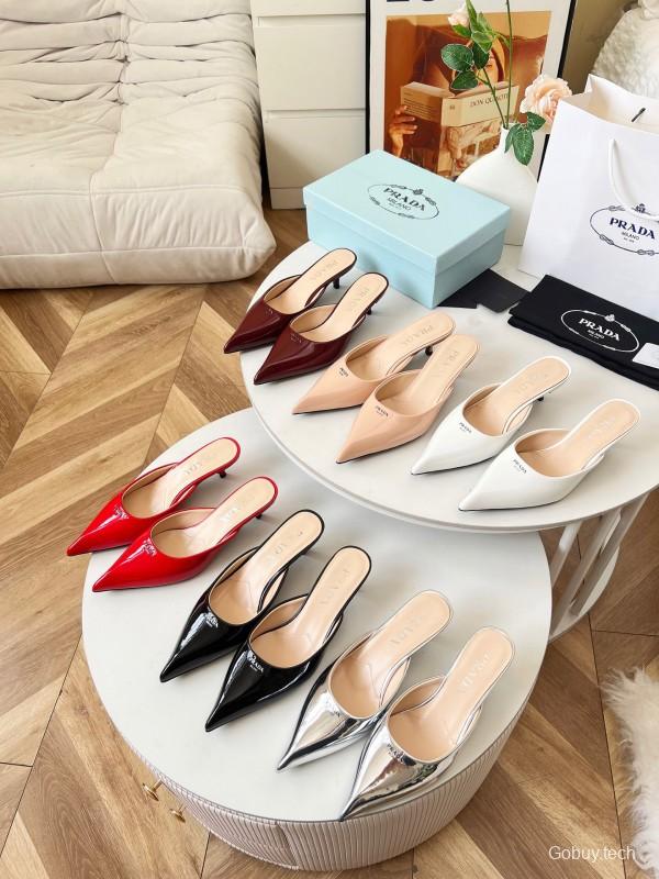 2025 Women Prada White Patent Leather High Heels