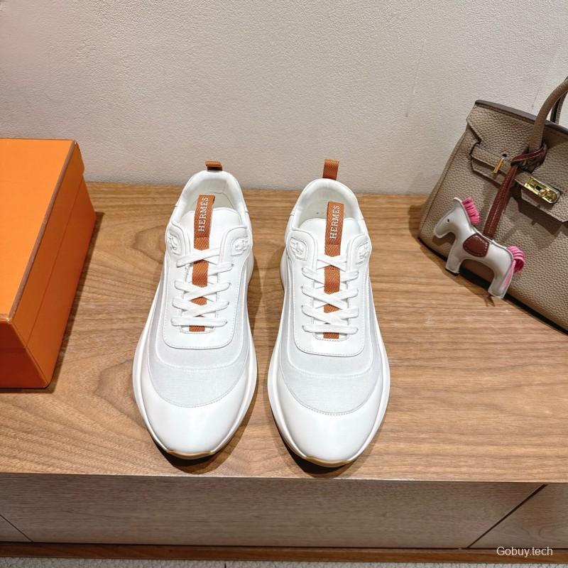 2025 Unisex Hermès White Leather Fabric Sneakers AS00400