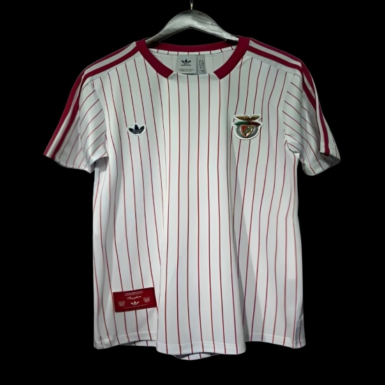 25/26 Benfica Adidas Original White with Red Pinstripes Jersey